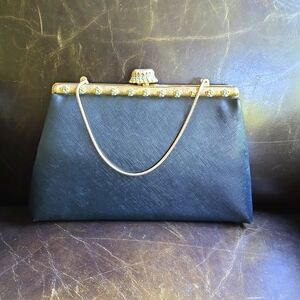 Vintage "After Five" Black Gold Frame Evening Bag with Change Purse